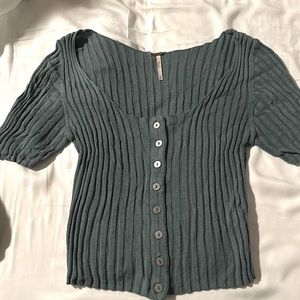 Free People size M womens teal ribbed cropped cardigan
